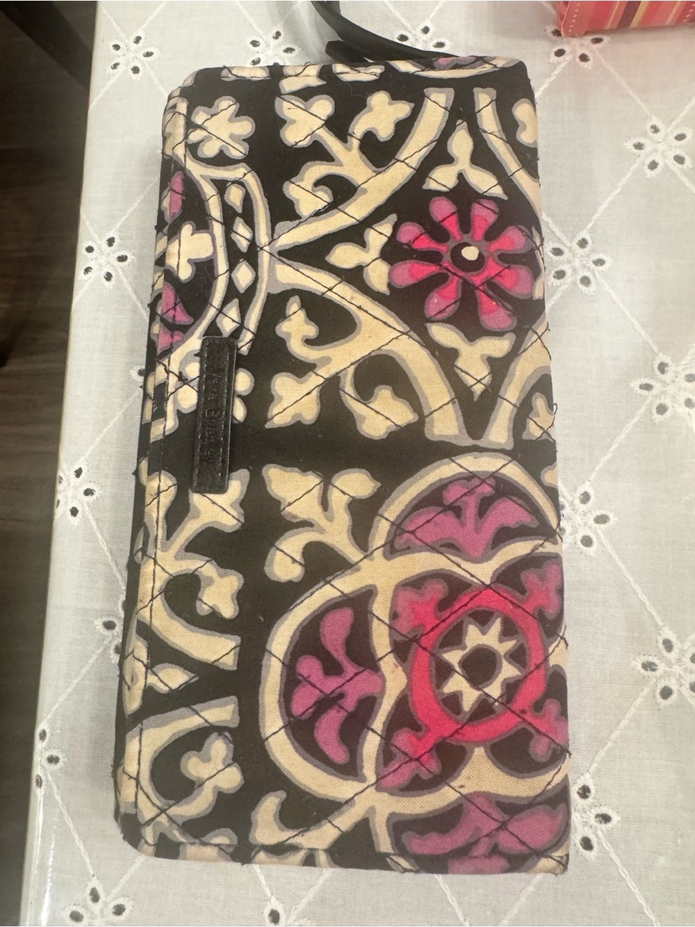 Vera Bradley Black Cream Pink Floral Quilted Wallet